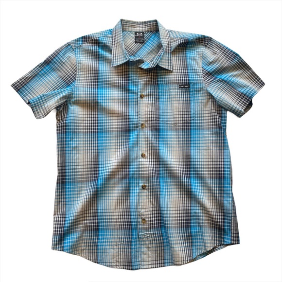 Oakley Plaid Blue Grey Short Sleeve Buttondown MED - Picture 2 of 7